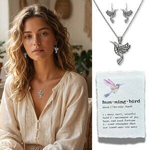 Hummingbird Silver Plated Necklace & Earrings SET NEW Boutique Quality Bird Set